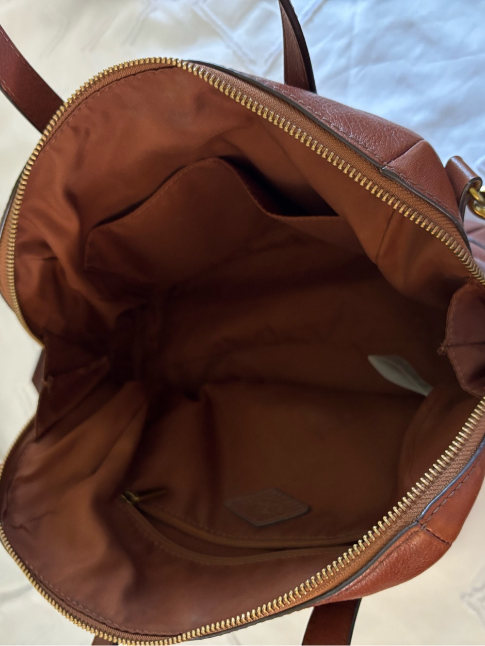 Fossil Chestnut Leather Dome Satchel with Gold Hardware - Picture 6 of 11